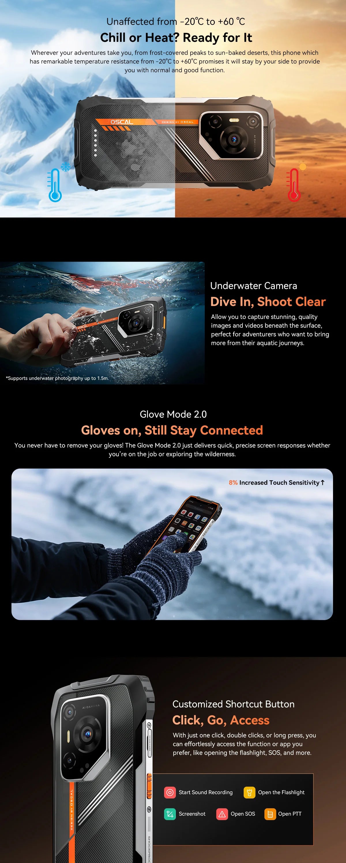 OSCAL PILOT 3 5G AI Rugged Smartphone, MTK Dimensity 6300, 6.78" FHD 2.4K Display 120Hz, 36(12+24) GB RAM 256GB/2TB ROM, 7500Amh