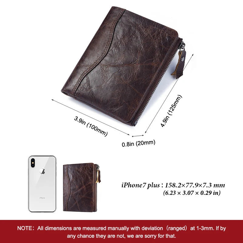 HUMERPAUL Short Wallet for Men Genuine Leather RFID Wallets with Card Holder Bifold Zip Coin Pocket Billetera Hombre Small