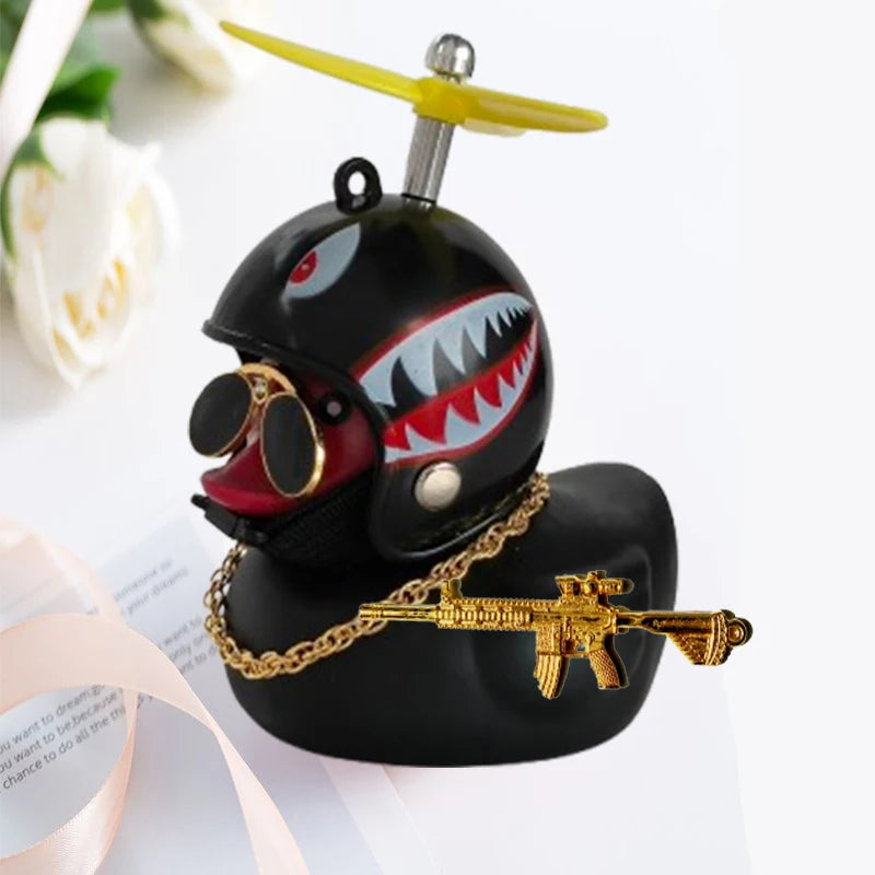 Broken Wind Rubber Duck Motor Accessories Yellow Duck with Helmet Auto Car Accessories Duck In The Car Car Interior Decoration