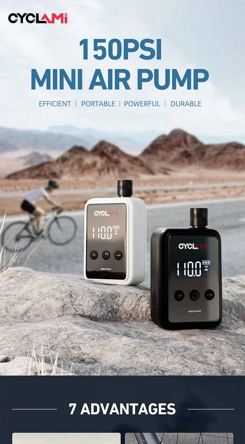 CYCLAMI HW125 Bicycle Electric Inflation Pump Mini Portable 150Psi High Pressure Air Inflator