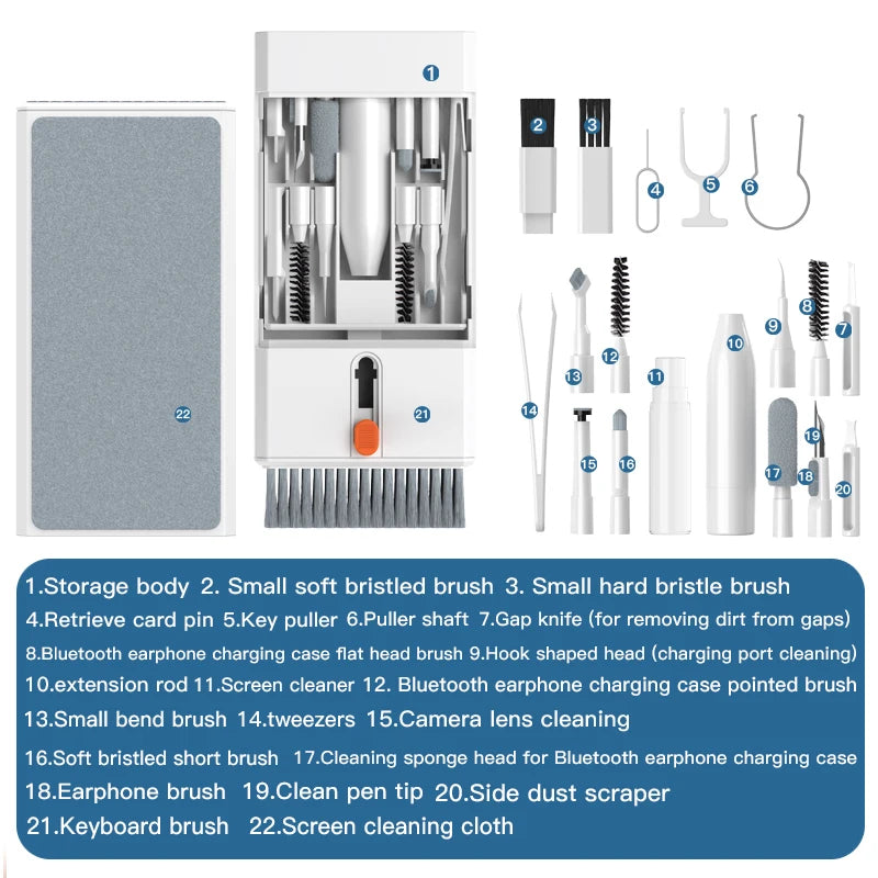 22 in 1 Multi-Function Cleaning Kit for iPhone AirPods iPad Digital Camera PC Keyboard Phone Screen Headphones Tools