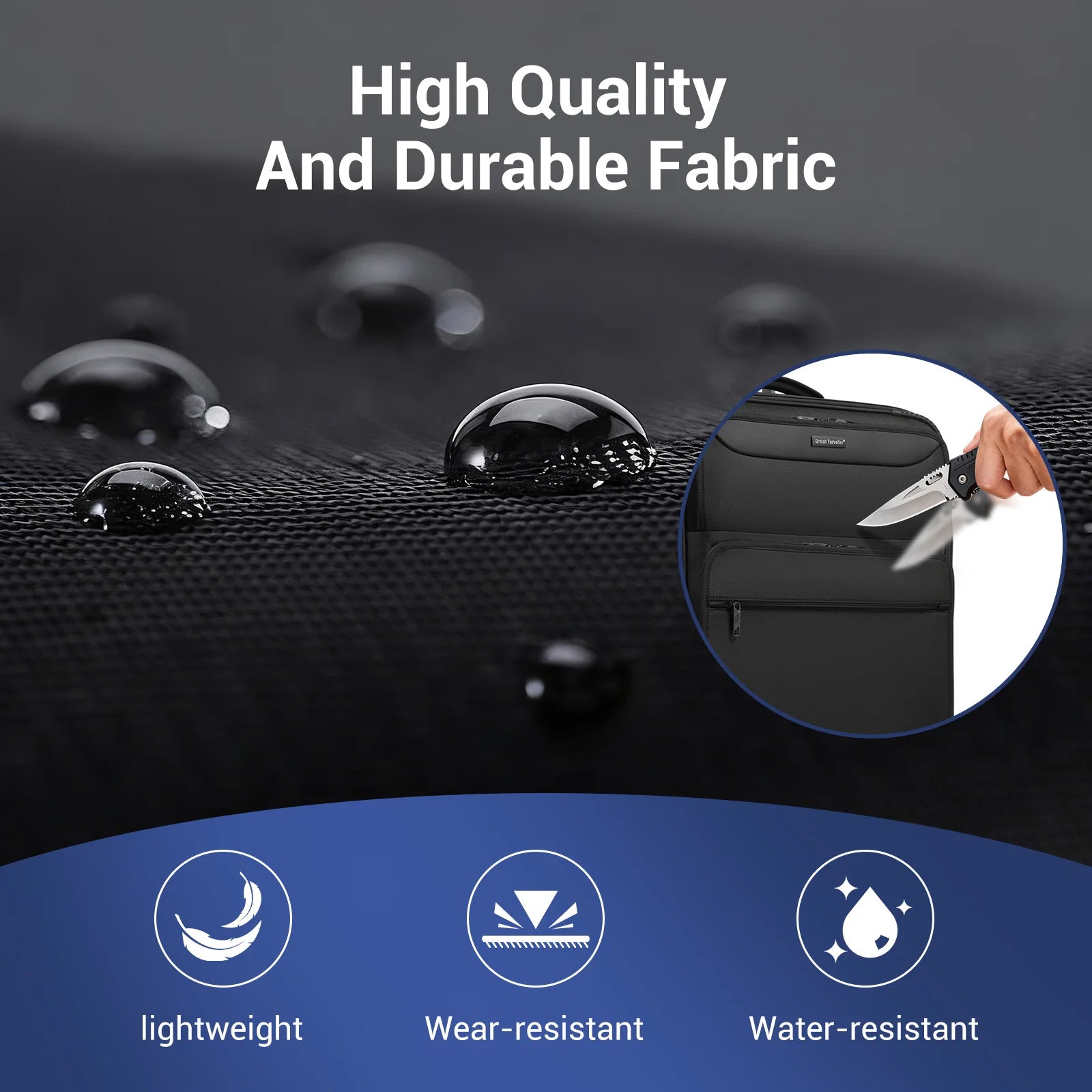 British Traveller - Suitcase Adjustable Handle, 4 Spinner Wheels, Lightweight, TSA Lock - Recycled Polyester Luggage （S/M/L)