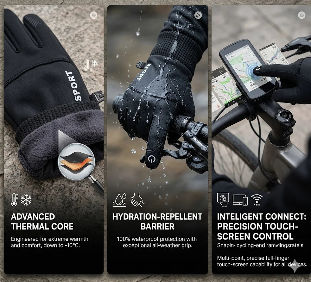 Cycling gloves Warm Full Fingers Waterproof Cycling Outdoor Sports Running Motorcycle Ski Touch Screen Fleece Gloves