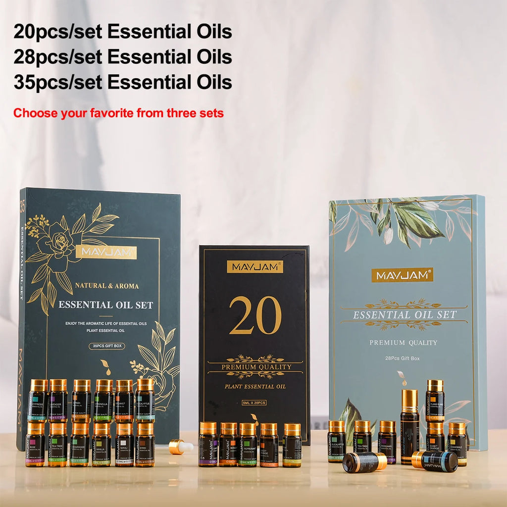 MAYJAM 20PCS 28PCS 35PCS Essential Oils Gift Set For Aromatherapy Diffuser Humidifier Candle Lavender Vanilla Lemon Bergamot Oil