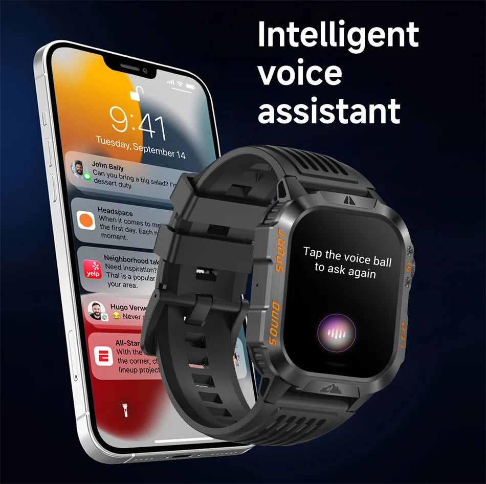 2026 New Outdoor Military Smart Watch 1200mAh Battery GPS HD Call Health Monitoring 2.01-inch Waterproof Sports Smartwatch Men