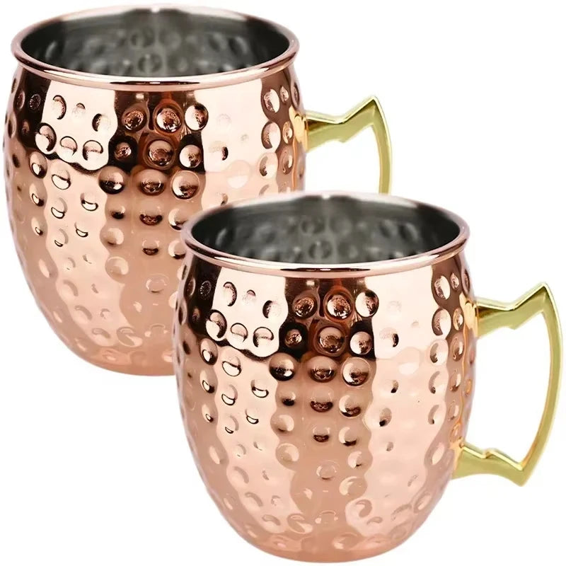 1-6PCS Stainless Steel Moscow Mule Beer Mugs Metal Copper Plated Hammered Anti-fall Beer Mug Cocktai Mugs Bar Banquet Drink Mugs