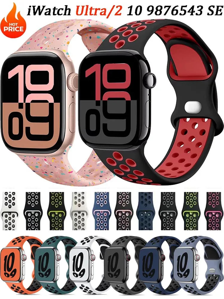 Silicone Strap For Apple Watch Ultra3 49mm 11 10 9 8 7 46mm 45mm 42mm 41mm Breathable Bracelet band iWatch 6 5 SE 44mm 41mm 40mm