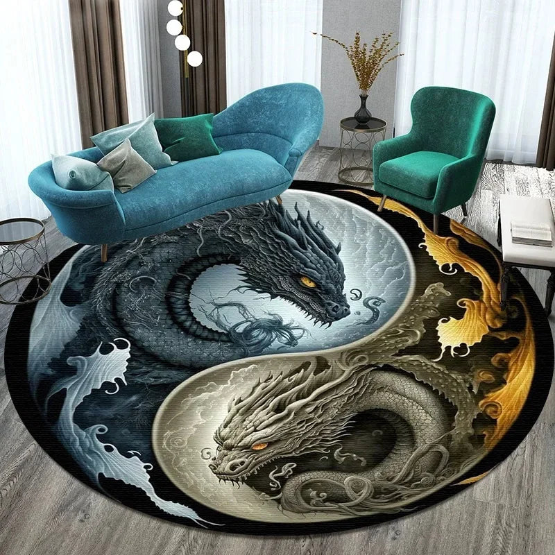 Large Round Carpet Rug Living Room Bedroom Decoration Anti Slip Tree of Life Mat Dragon Lion Tiger Yin Yang Tai Chi Carpet Rugs