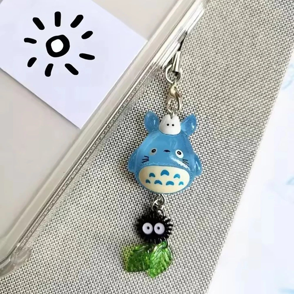 Kawaii Blue Animal Totoro Phone Charm Soot Sprite Keychain Woodland Anime Cat Cosplay Pendant Accessories Handmade Y2K Gift