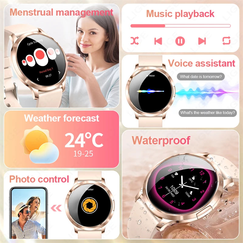 LIGE 2025 Ultra-thin AMOLED Screen Smart Watch Women Sport Fitness Bracelet Custom Watch Face Bluetooth Call Luxury Smartwatch