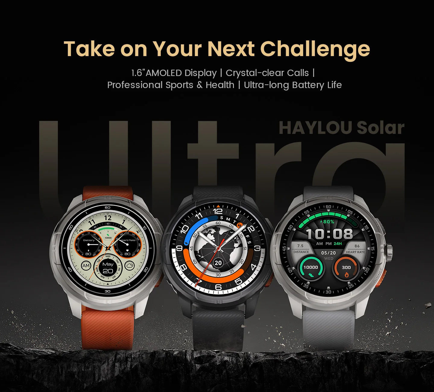 HAYLOU Solar Ultra GPS Smart Watch 1.6” AMOLED Display 60Hz Refresh Rate Bluetooth Calls 5ATM Water Resistance Sports Smartwatc