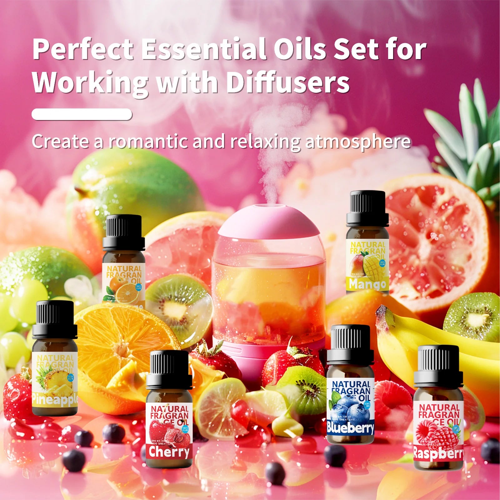 28 Type Fruit Essential Oils Fruit Fragrance Oil for Diffuser Candles Making -Strawberry Lemon Peach Banana Mango