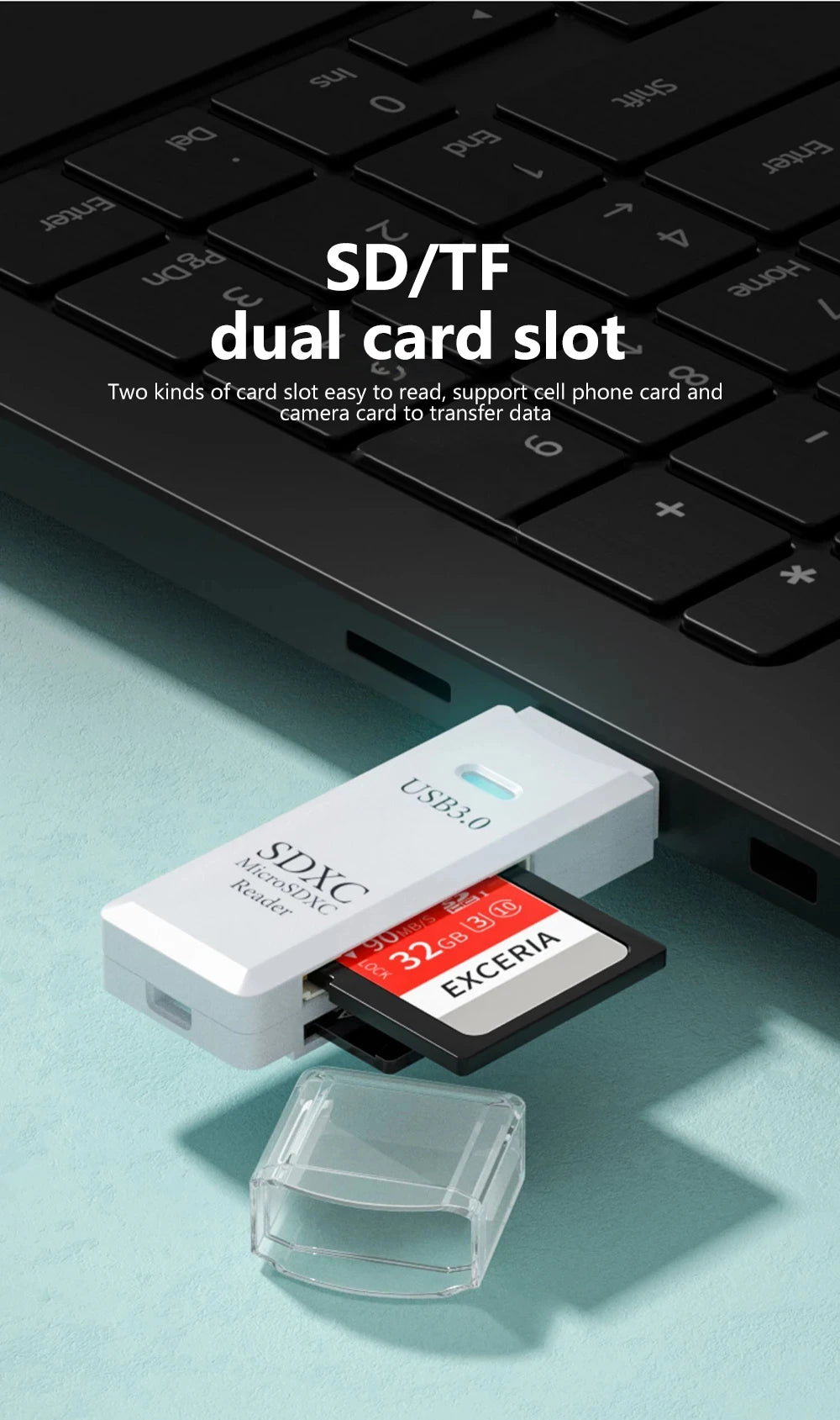Tutew Multi Functional 2 In 1 High-speed USB 3.0/2.0 Card Reader Supports TF+SD Computer Tablet Camera Laptop Car Mounted