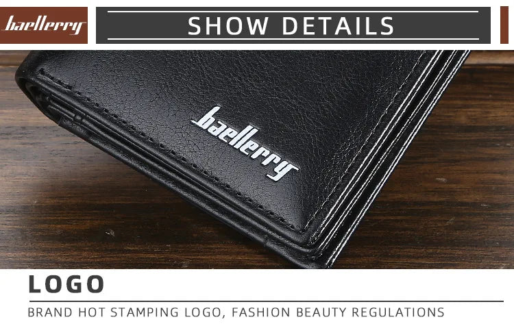 Baellerry Men PU Leather short Wallet With Zipper Coin Pocket Vintage Big Capacity Male Short Money Purse Card Holder