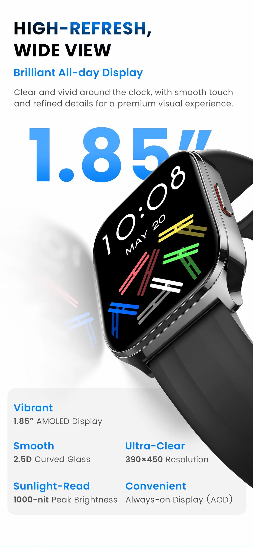 HAYLOU Watch 3 Voice Calling Smartwatch 1.85'' AMOLED Screen 24h Health Monitoring 150+ Sports Modes Smart Watch 1ATM Waterproof