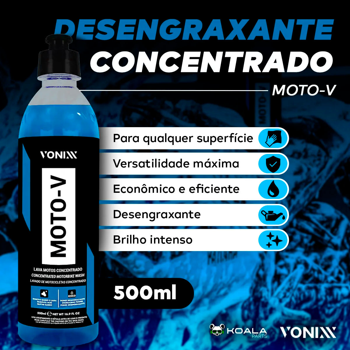 Car Motorcycle Shampoo Degreasing Concentrated Moto-v Heavy Cleaning Grease Mud Oil 500ml Vonixx