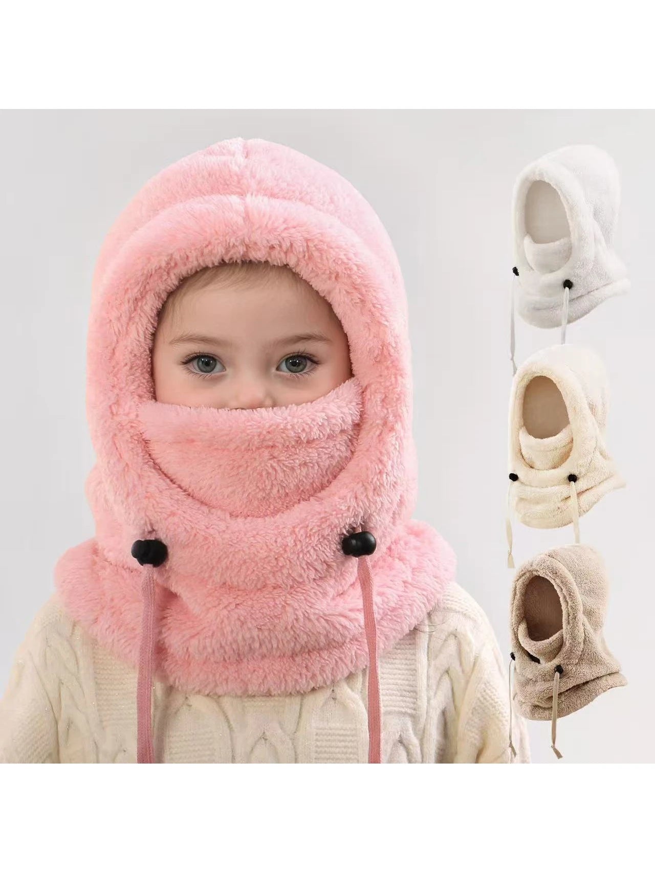 Integrated cold-proof hat and scarf, winter cold-proof ear-protecting and windproof face mask for boys and girls aged 3 to 10