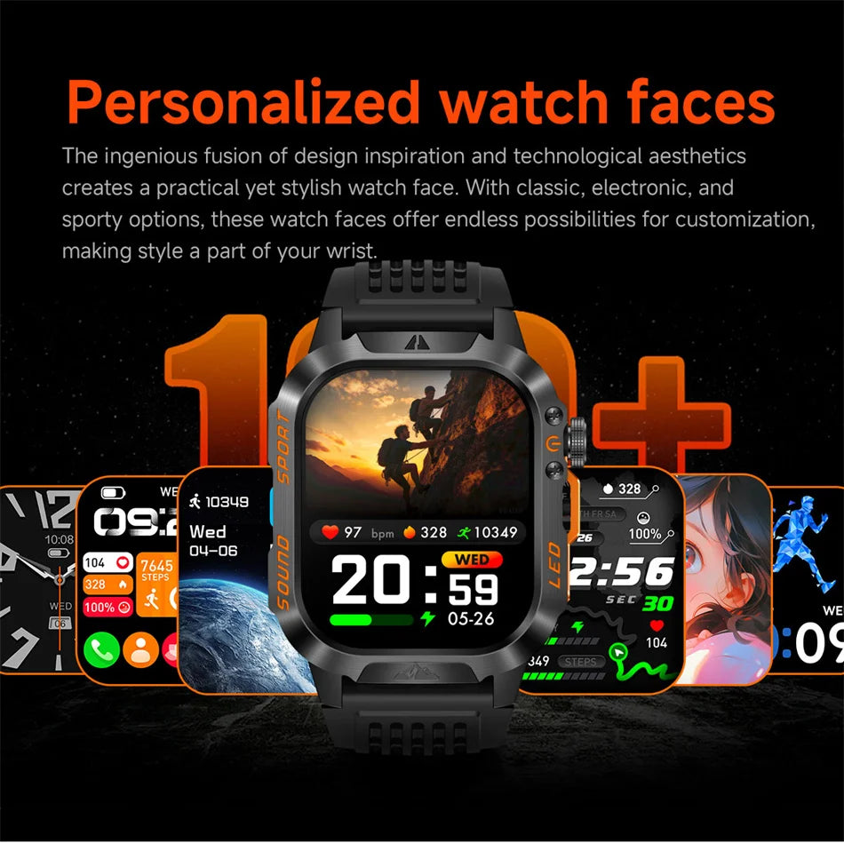 2026 New Outdoor Military Smart Watch 1200mAh Battery GPS HD Call Health Monitoring 2.01-inch Waterproof Sports Smartwatch Men