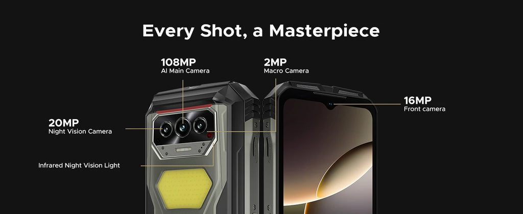 DOOGEE V Max S 5G Rugged Phone 6.58" Dual Camping Lights 24GB(8+16) 256GB 22000mAh Large Battery 108MP AI Main Camera Smartphone