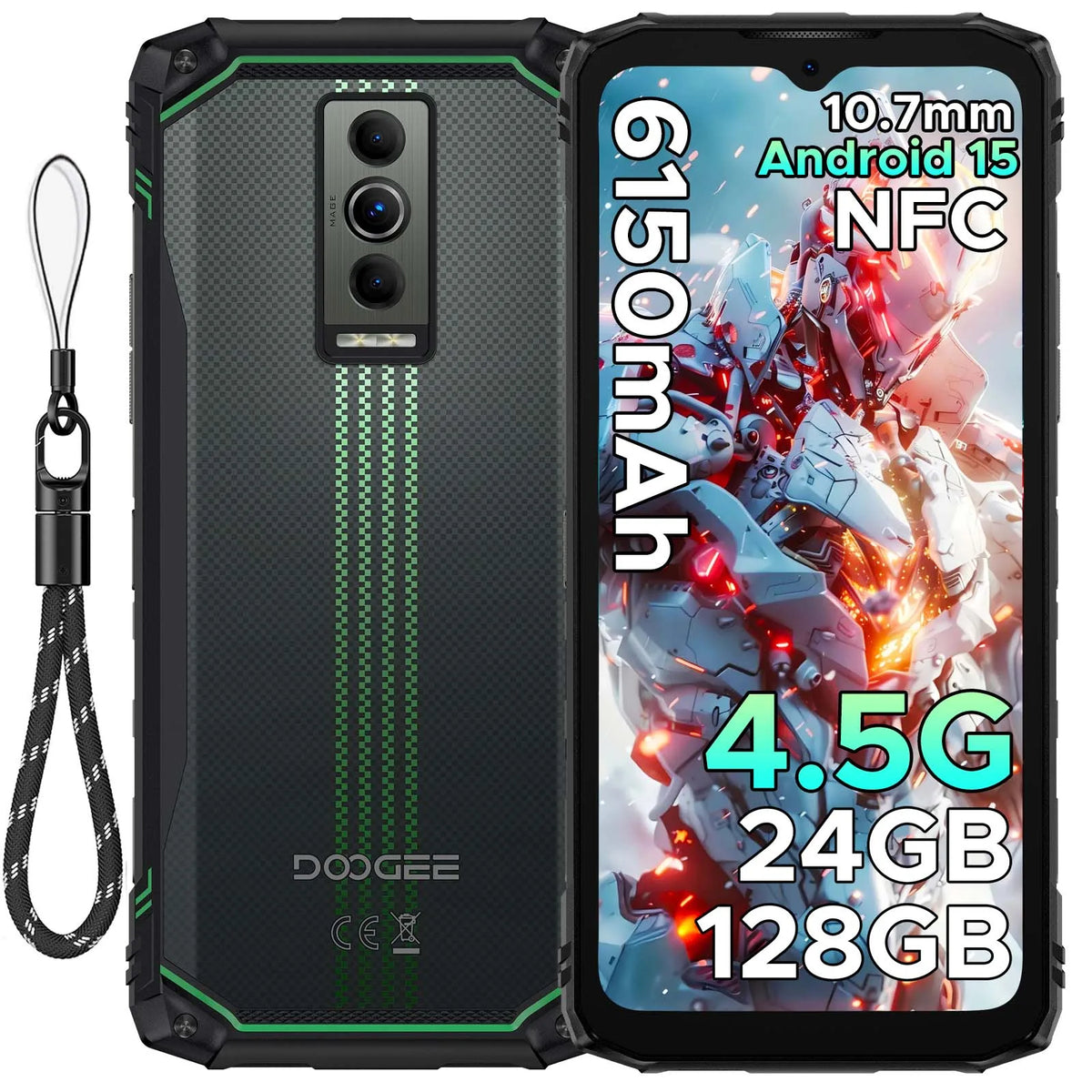 DOOGEE Blade10 Energy Rugged Phone Ultra-thin 6.5'' Screen 6150mAh Battery 24GB RAM(4GB+20GB) 128GB ROM Android 15 Smartphone