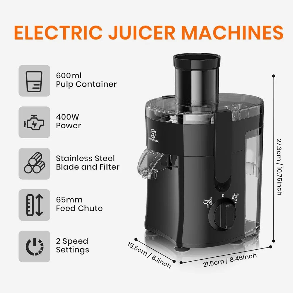 Whole Fruit Wide Chute Centrifugal Juicer Dual Speed High Yield Easy Clean