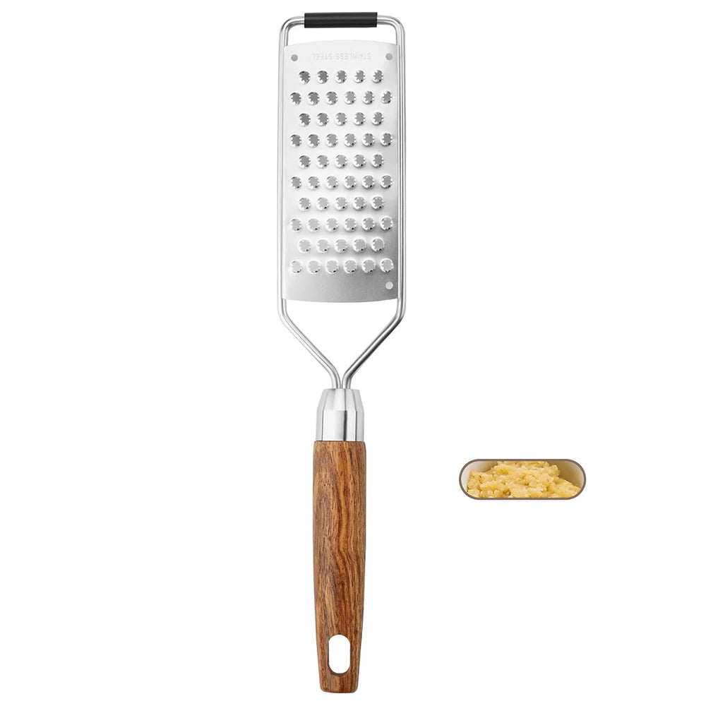 LMETJMA Cheese Grater with Natural Wood Lemon Handle Stainless Steel Zester Grater Kitchen Citrus Zester Tool For Ginger JT259