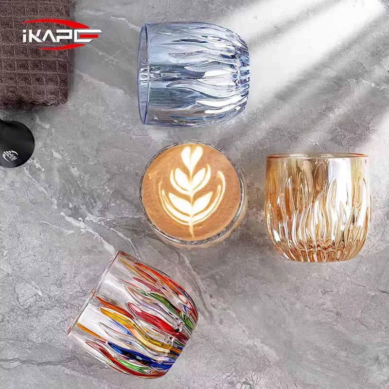 IKAPE Glass Cup,Espresso Cup,Milk Cup,Coffee and tea tools,Hand-Painted Design,270ml Large Capacity,Dual-Use for Kitchen and Bar
