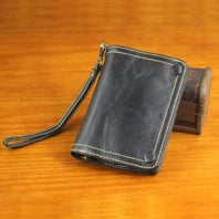 Luxury Handmade 100% Genuine Leather Men Wallet Purse Short Money Clip with Coin Pocket Male Money Bag Multi-Card Wallet Vintage