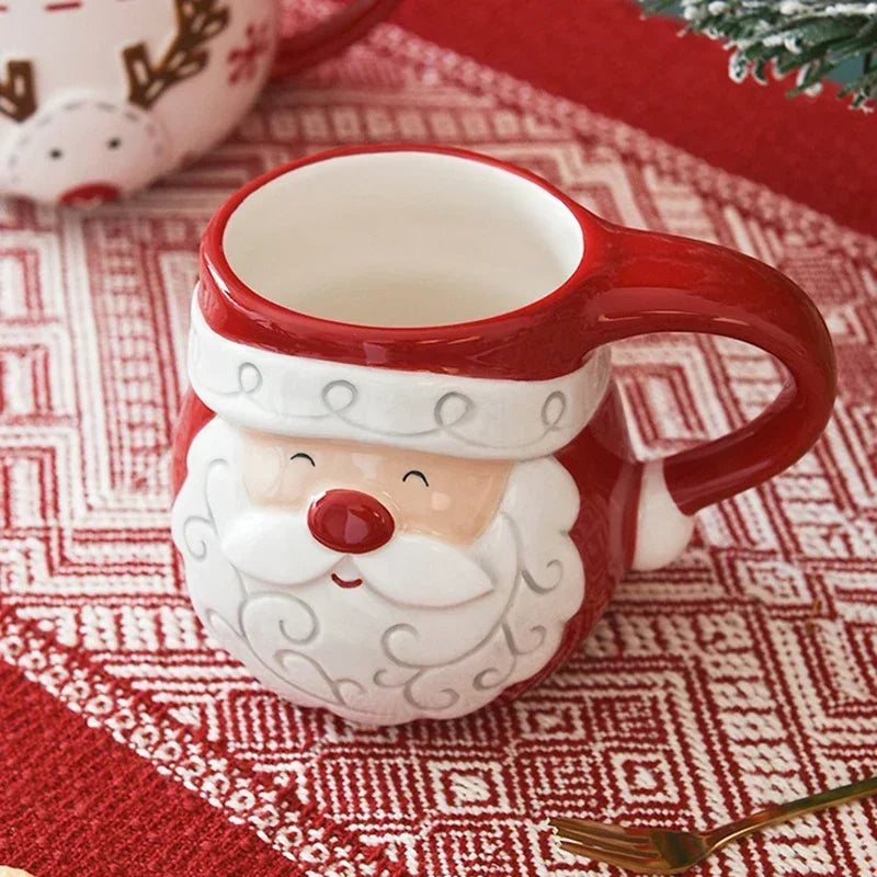 Christmas Ceramic Coffee Mug Santa Claus Mould Coffee Mug Elk Embossed Cup Breakfast Dessert Milk Mug for Kids Xmas Gift 2025