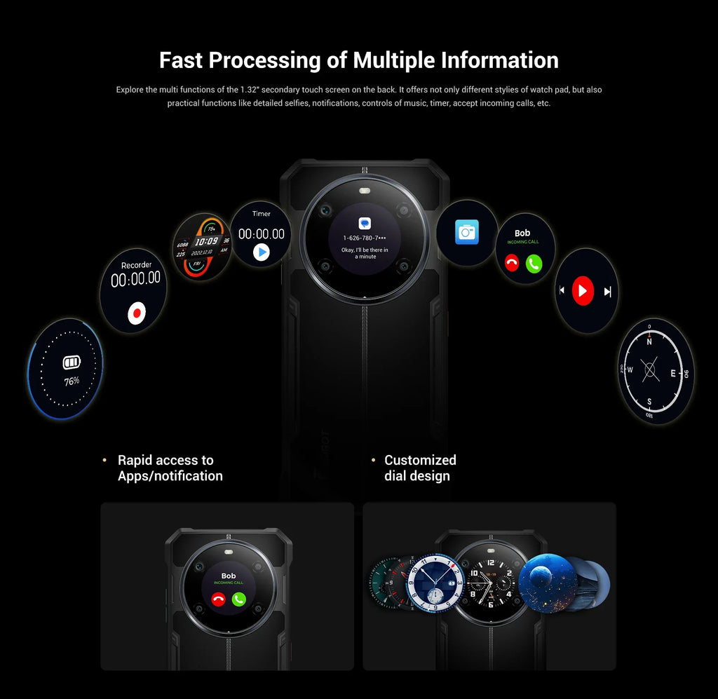 Fossibot F109 Smartphone 8GB 256GB 5G Rugged Phone 10600mAh 6.745" Display 50MP Camra Dual Screen Face Unlock Android 14 NFC