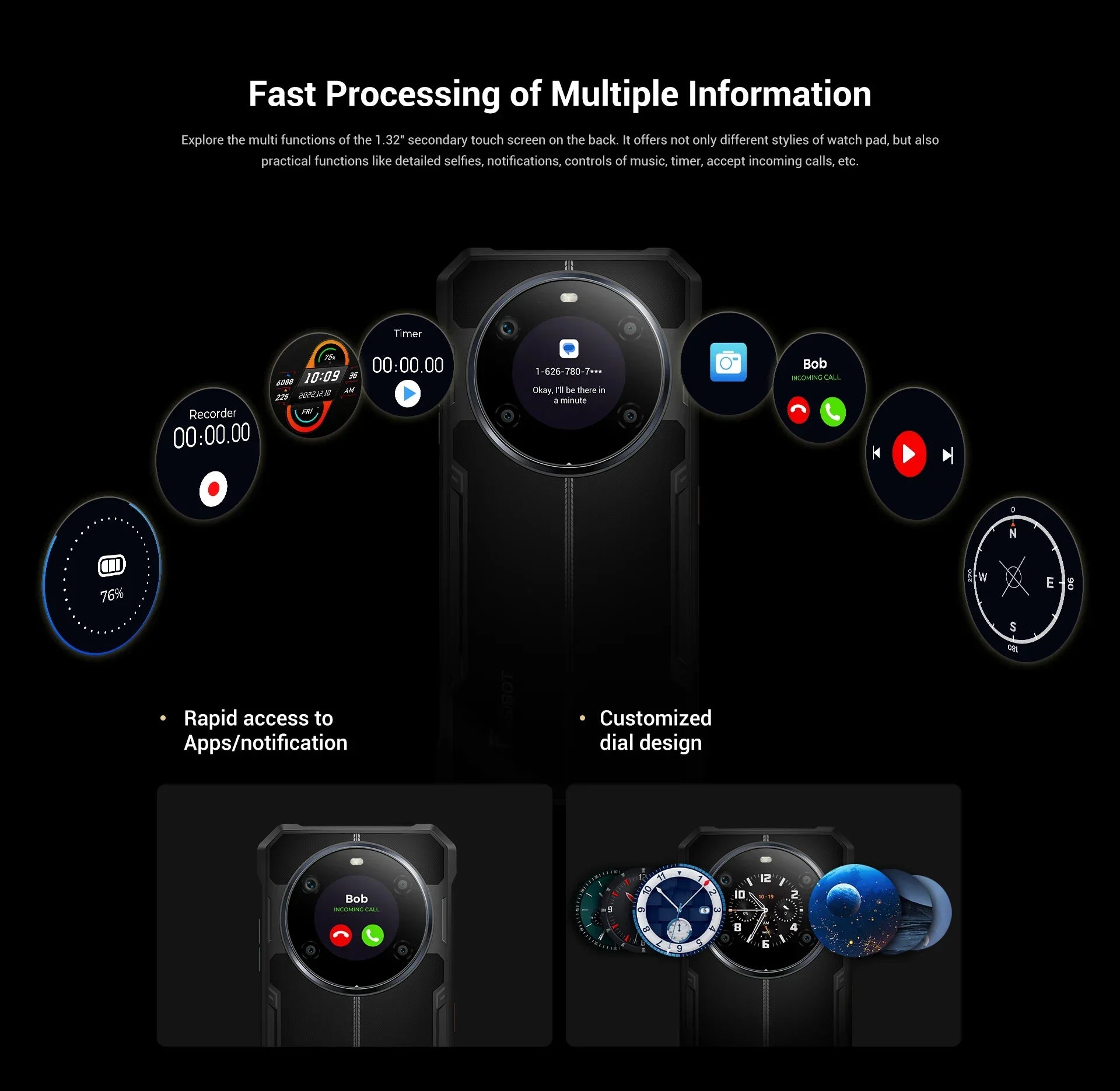 Fossibot F109 Smartphone 8GB 256GB 5G Rugged Phone 10600mAh 6.745" Display 50MP Camra Dual Screen Face Unlock Android 14 NFC