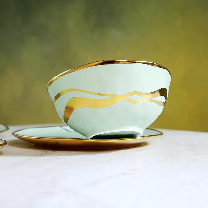 European style gold-plated ceramic Western food plate, hotel Western restaurant, home fruit pastry plate