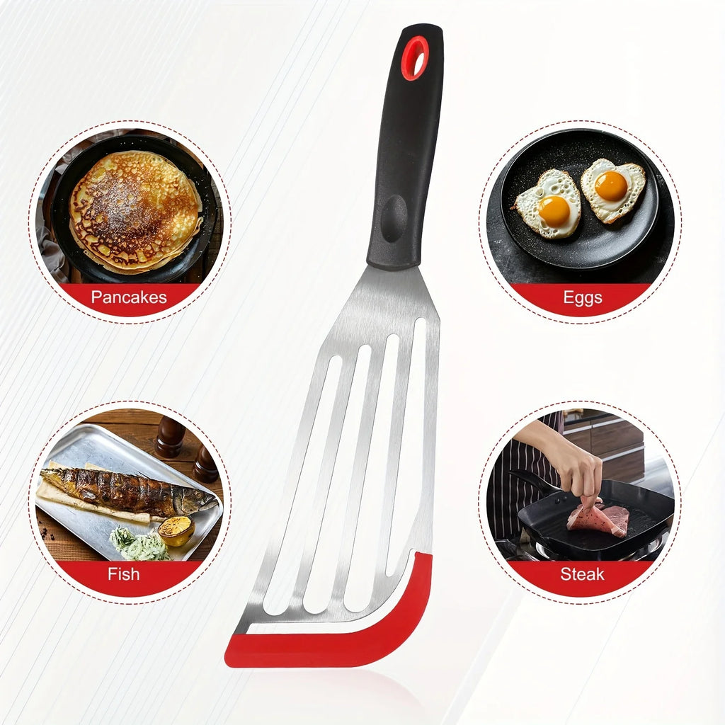 Stainless steel silicone spatula, high temperature resistant frying fish cooking spatula flipper kitchen household steak spatula
