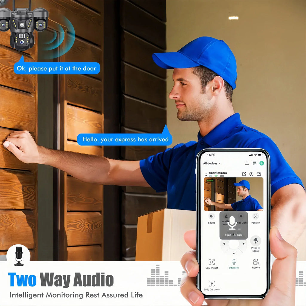 15MP 8K WIFI IP Camera 10X Zoom Triple Lens Outdoor Triple Screen PTZ Cam Waterproof CCTV Auto Tracking Security Surveillance