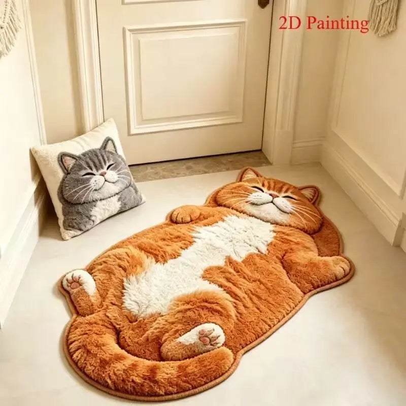 Cute Sleeping Cat Carpets for Living Room 2D Simulation Cat Bedroom Decor Carpet Fluffy Soft Plush Rug Home Thicken Floor Mat