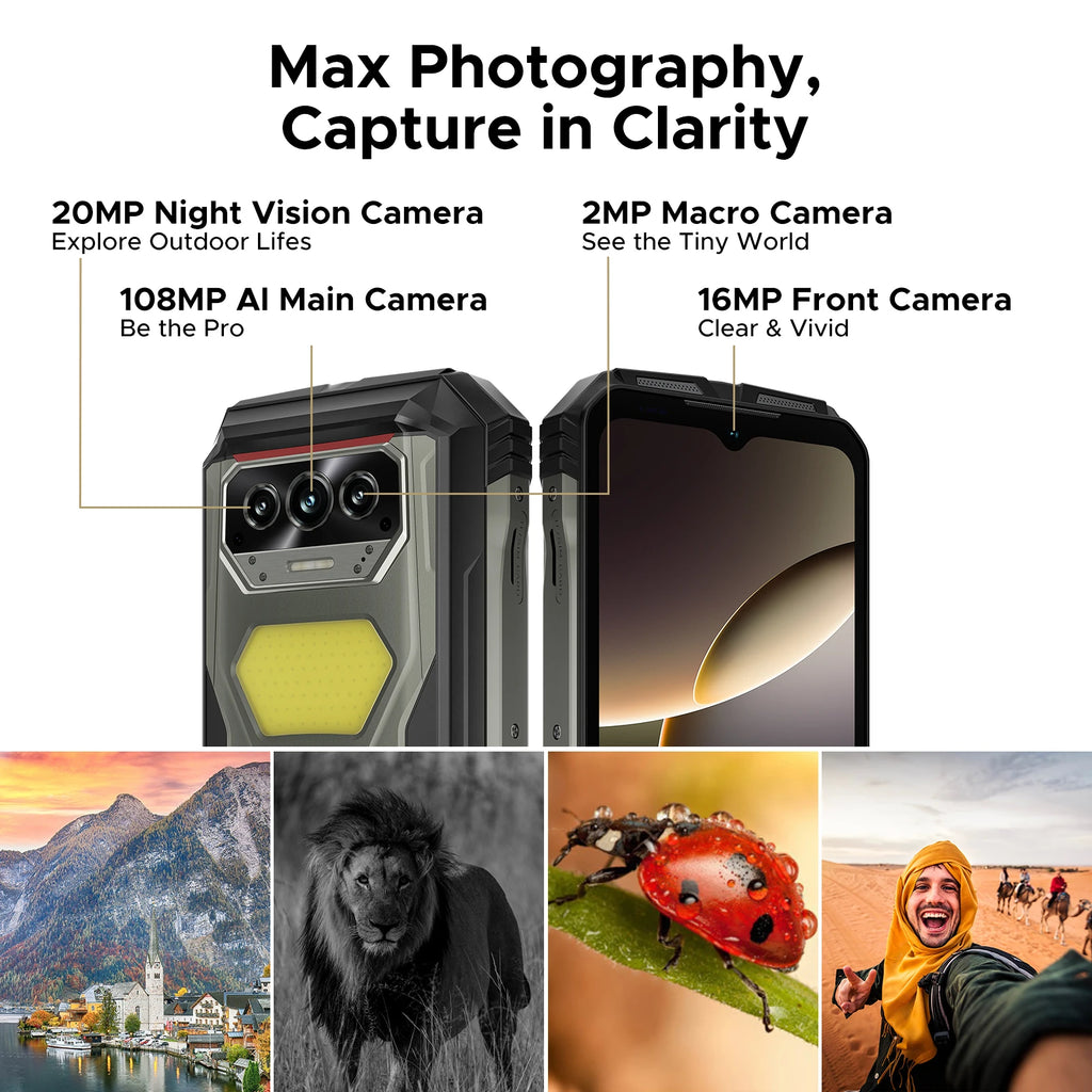 DOOGEE V Max S 5G Rugged Phone 6.58" Dual Camping Lights 24GB(8+16) 256GB 22000mAh Large Battery 108MP AI Main Camera Smartphone