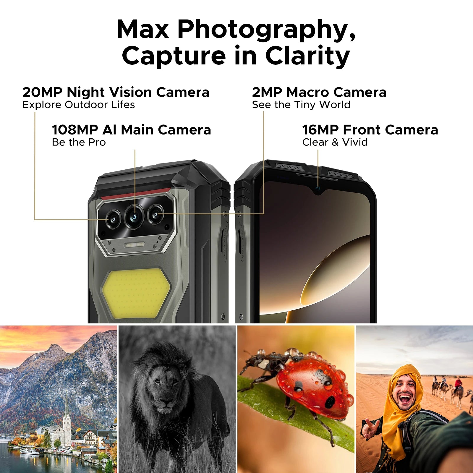 DOOGEE V Max S 5G Rugged Phone 6.58" Dual Camping Lights 24GB(8+16) 256GB 22000mAh Large Battery 108MP AI Main Camera Smartphone