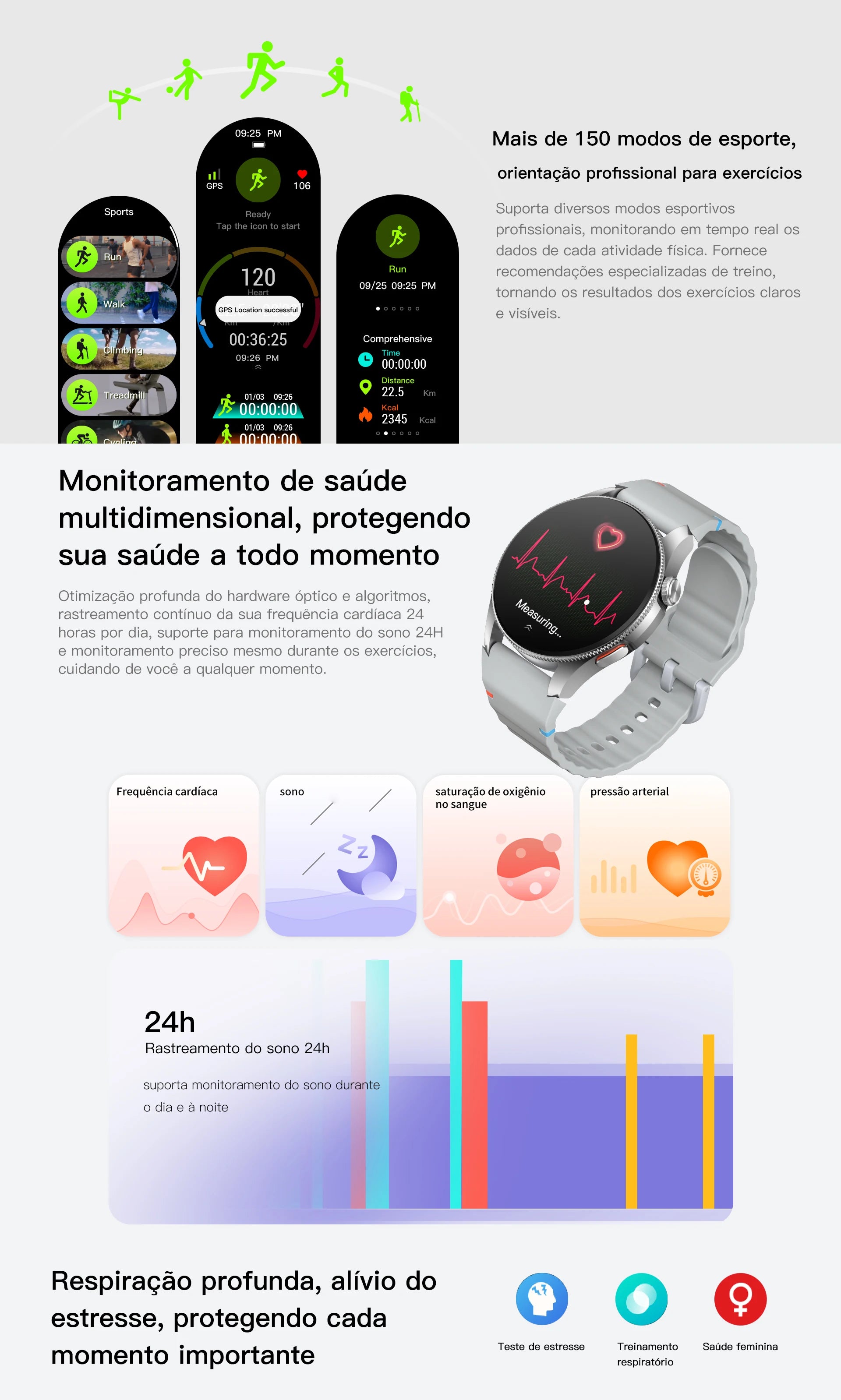 AURAFIT Trek2: Reloj intelligent con AMOLED y Gran battery of 450mAH. Mide heart rate, hace llamades, GPS y es impermeable.