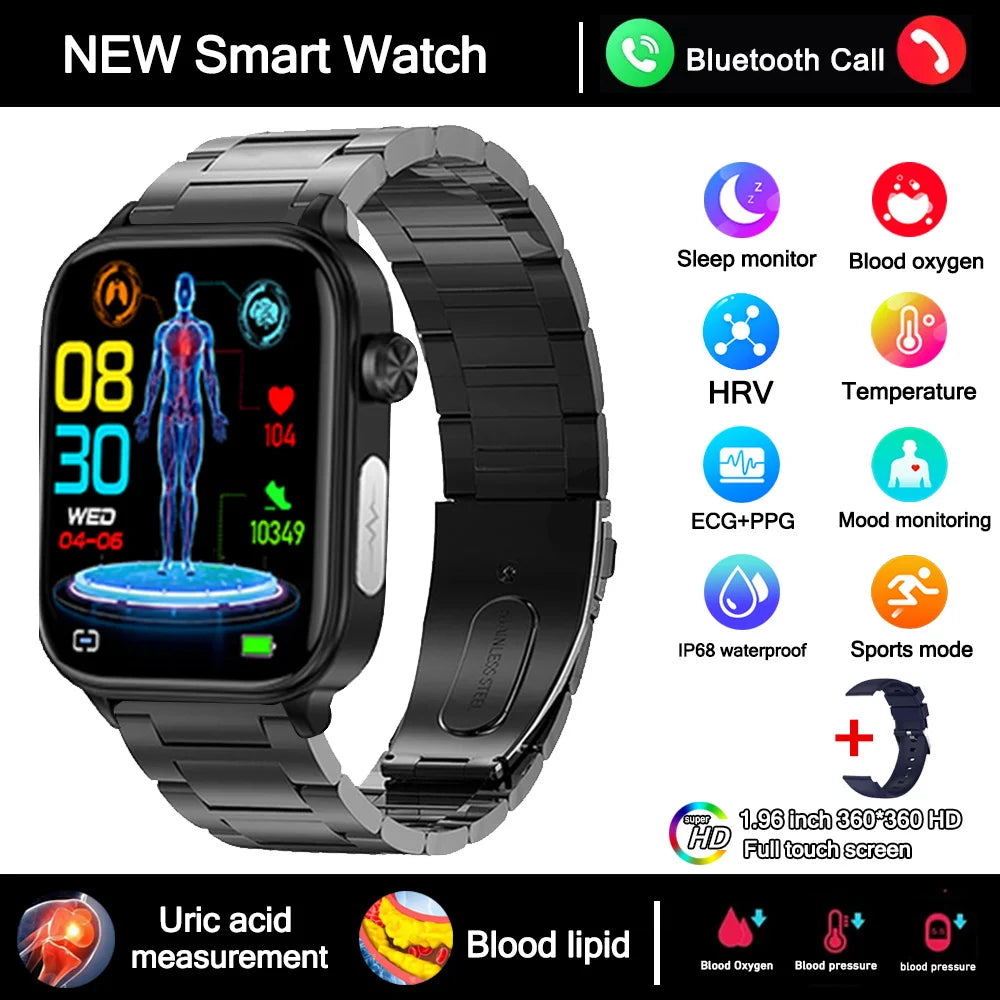 2026 New ECG+PPG Health Smartwatch Men Blood Fat Uric Acid Heart Rate Blood Pressure Bluetooth Call Waterproof Smart Watch Women