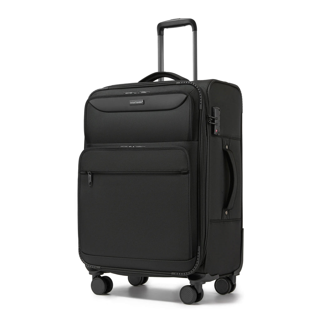 British Traveller - Suitcase Adjustable Handle, 4 Spinner Wheels, Lightweight, TSA Lock - Recycled Polyester Luggage （S/M/L)