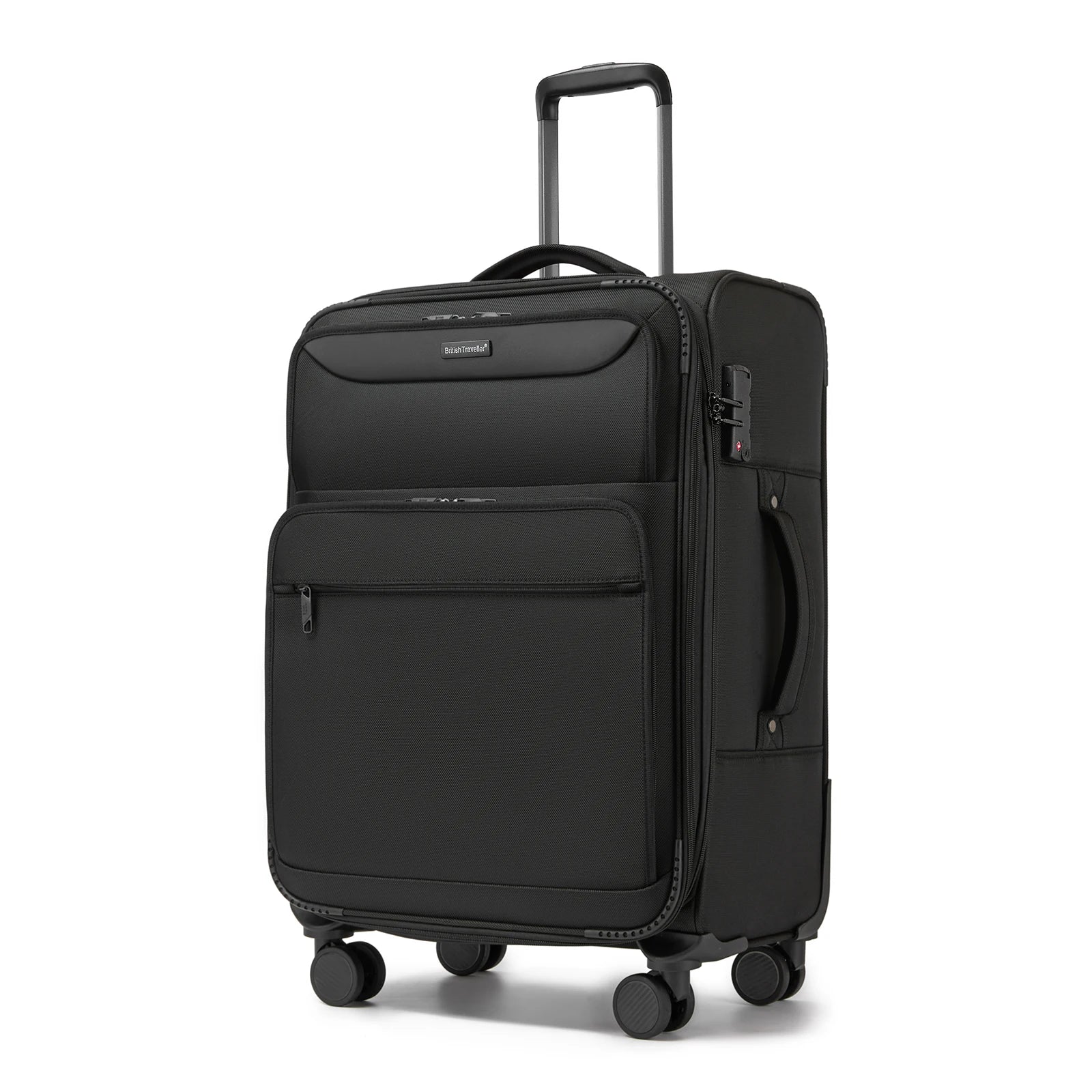 British Traveller - Suitcase Adjustable Handle, 4 Spinner Wheels, Lightweight, TSA Lock - Recycled Polyester Luggage （S/M/L)
