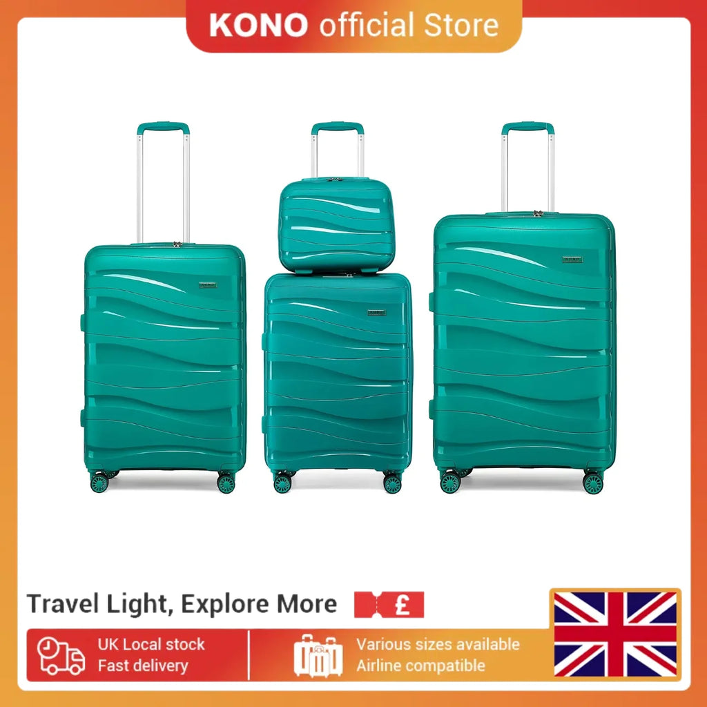 Kono Luggage 4-Piece Lightweight Polypropylene Hard Shell Suitcase Set with TSA Locks & Spinner Wheels - 14"/20"/24"/28"
