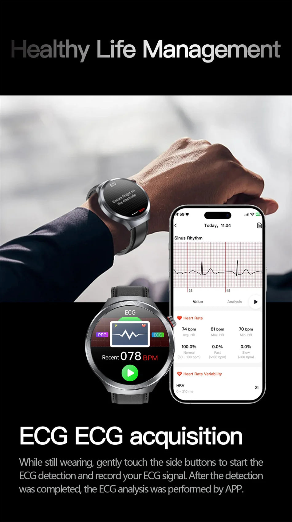 New For Health ECG+PPG Smart Watch Lipids Uric acid Blood Pressure Health watch Men NFC 100+Sport HD Bluetooth call Clock Women