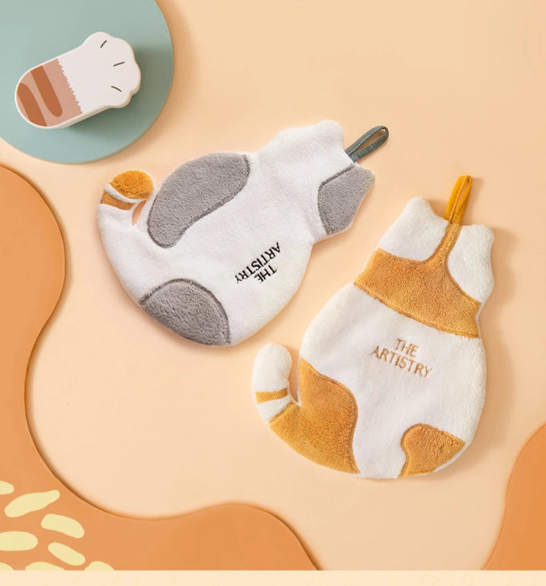 1Pcs Cute Cat Hanging Towel Kitchen Hand Towel Bathroom Soft Absorbent Handkerchief Wipe Towel Cartoon Kids Towels
