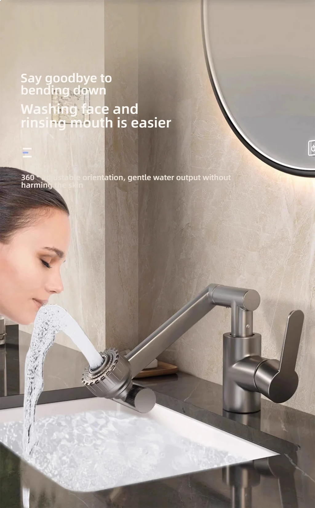 1080° Swivel Kitchen Sink Faucet Bathroom Sink Faucet Basin Faucet Multifunction Cold and Hot Water Tap