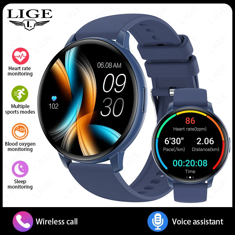 LIGE Fitness Smartwatch Voice Assistant 2026 Heart Rate Monitor Bluetooth Call IP67 Waterproof New Sports Tracker Smart Watches