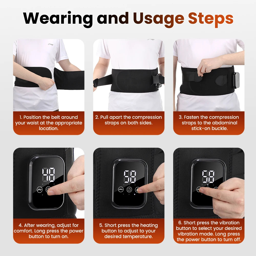 Electric Heating Waist Massage Belt Infrared Vibration Hot Compress Lumbar Brace Spine Protect Massager Back Support Belt