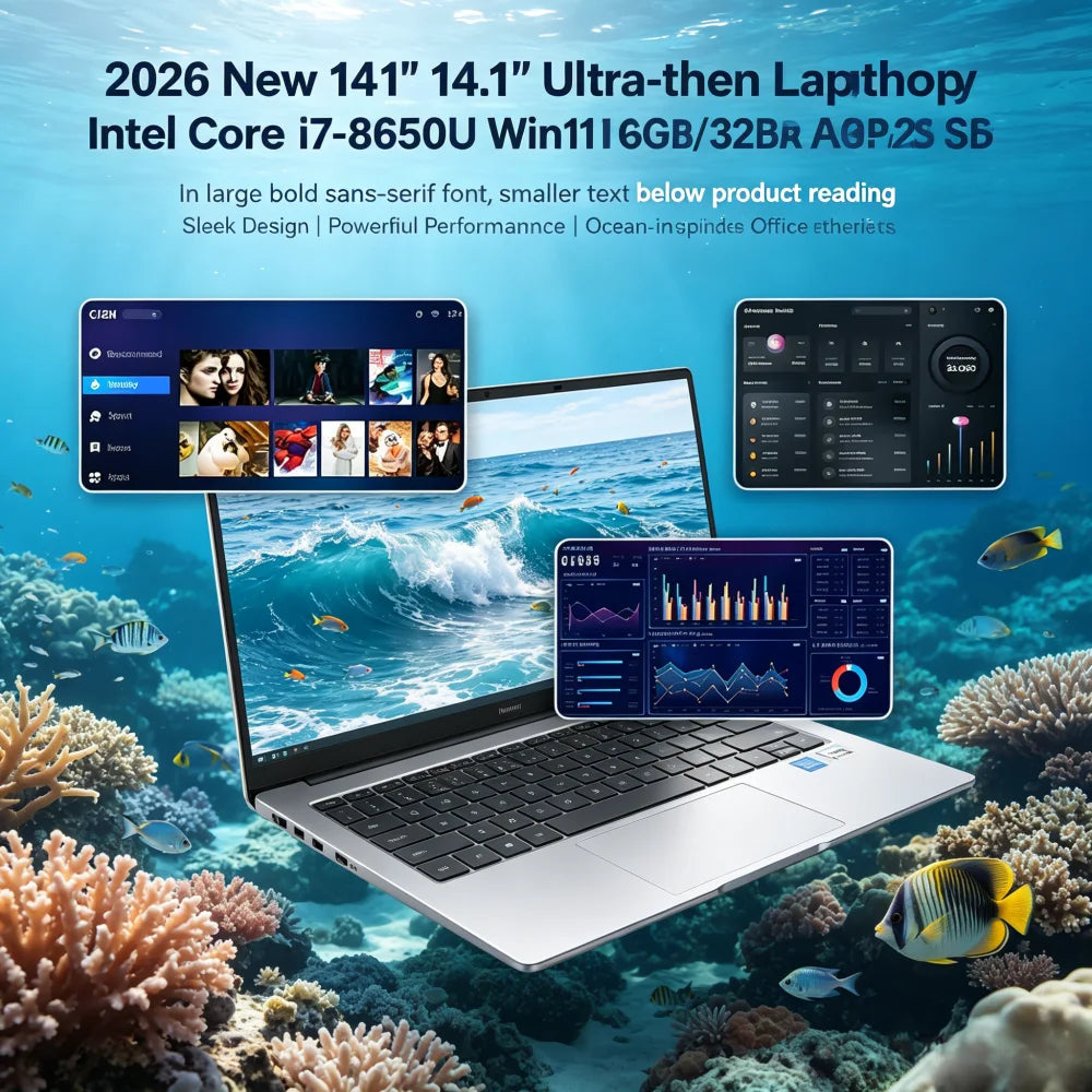 2026 New 14.1" Ultra Thin Laptop Intel Core i7-8650U Win11 DDR4 16GB/32GB RAM 2TB SSD Portable Business Office Notebook