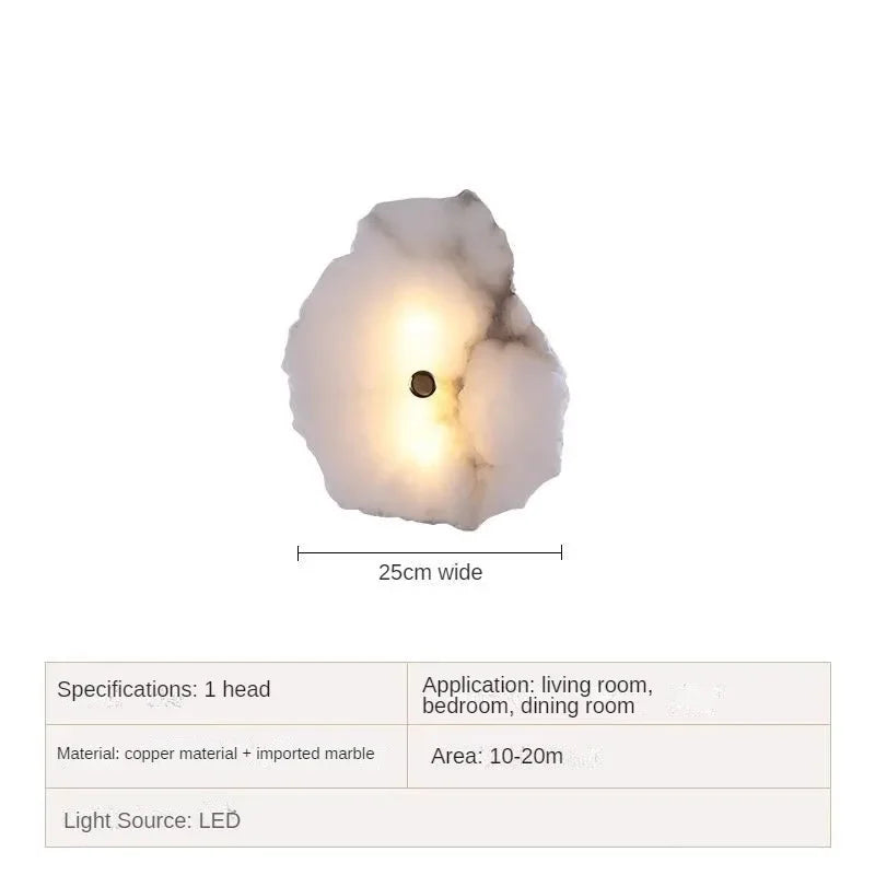 Modern Natural Marble All Copper LED Wall Lamp Dining Room Bedroom Bedside Living Room Indoor Creative Decoration Wall Light