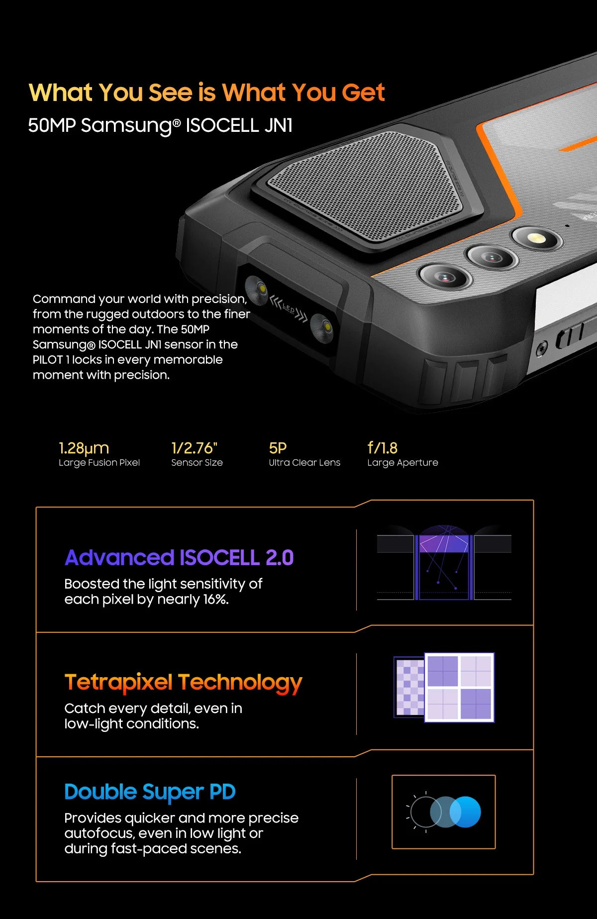 Blackview OSCAL PILOT 1 Rugged Phone 6.67" 90Hz IPS Display 6GB+256GB Android 14 Outdoor Smartphone with LED Flashlight GPS/NPC